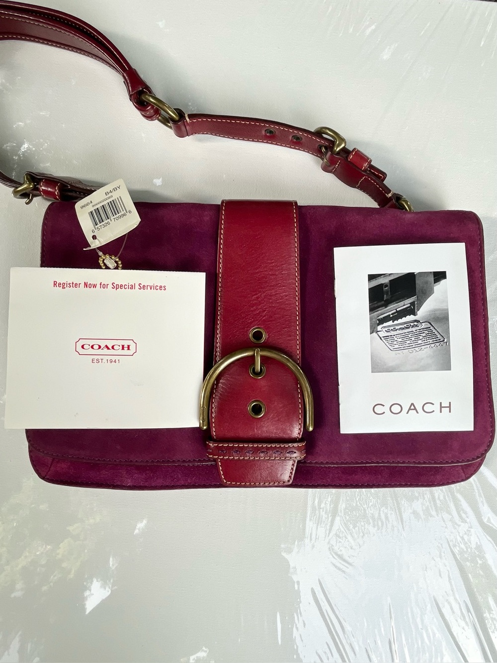Vintage Y2K Coach Soho Suede Shoulder Flap - Style 9664 - Plum - Picture 3 of 16